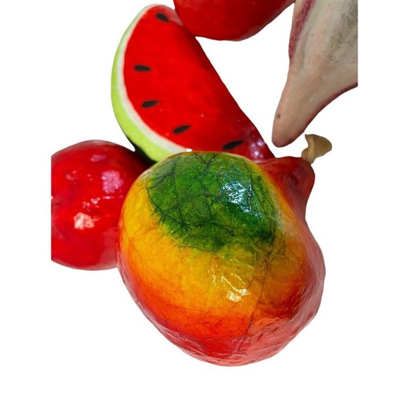 Vintage Vegetables Fruit Paper Mache Red Folk Art 5 Pieces  Colorful Bright - Picture 7 of 8